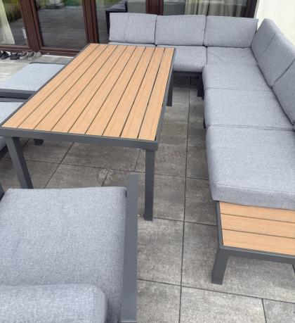 Aluminiowy narożnik ogrodowy z fotelem i stołem 160cm Calamba Corner XL - Grey