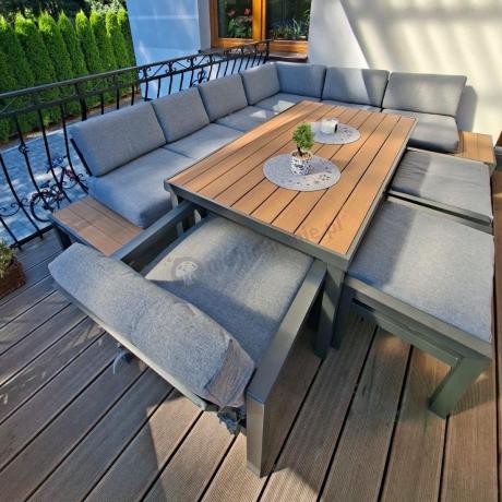 Aluminiowy narożnik ogrodowy z fotelem i stołem 160cm Calamba Corner XL - Grey