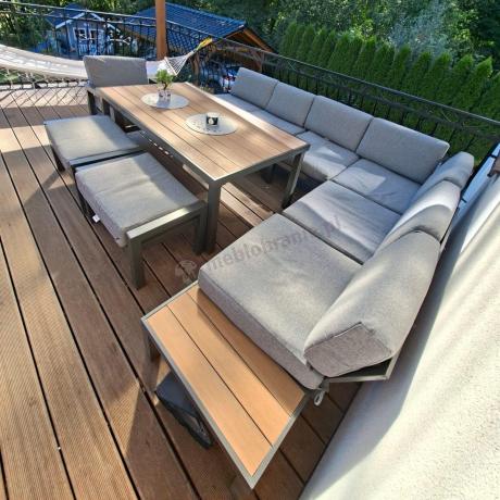 Aluminiowy narożnik ogrodowy z fotelem i stołem 160cm Calamba Corner XL - Grey