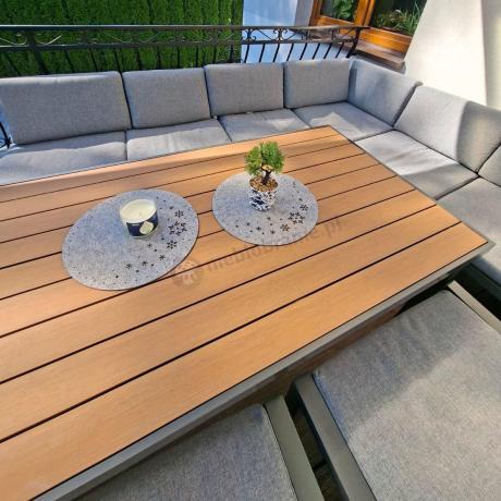 Aluminiowy narożnik ogrodowy z fotelem i stołem 160cm Calamba Corner XL - Grey