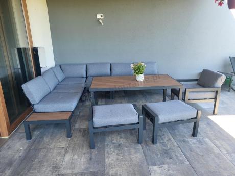 Aluminiowy narożnik ogrodowy z fotelem i stołem 160cm Calamba Corner XL - Grey