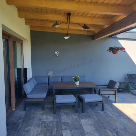 Aluminiowy narożnik ogrodowy z fotelem i stołem 160cm Calamba Corner XL - Grey