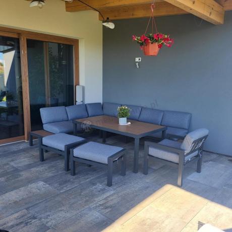 Aluminiowy narożnik ogrodowy z fotelem i stołem 160cm Calamba Corner XL - Grey