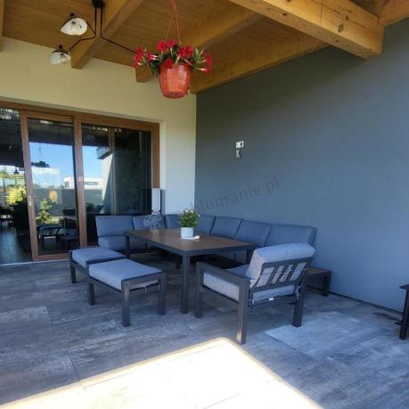 Aluminiowy narożnik ogrodowy z fotelem i stołem 160cm Calamba Corner XL - Grey