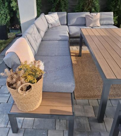 Aluminiowy narożnik ogrodowy z fotelem i stołem 160cm Calamba Corner XL - Grey