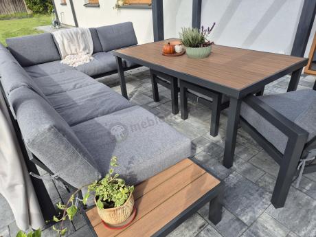 Aluminiowy narożnik ogrodowy z fotelem i stołem 160cm Calamba Corner XL - Grey