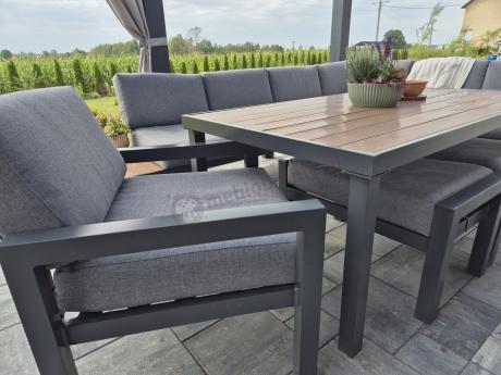 Aluminiowy narożnik ogrodowy z fotelem i stołem 160cm Calamba Corner XL - Grey