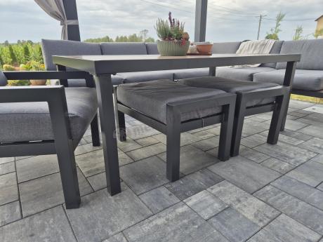 Aluminiowy narożnik ogrodowy z fotelem i stołem 160cm Calamba Corner XL - Grey
