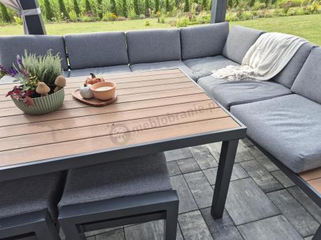 Aluminiowy narożnik ogrodowy z fotelem i stołem 160cm Calamba Corner XL - Grey