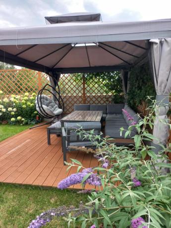 Aluminiowy narożnik ogrodowy z fotelem i stołem 160cm Calamba Corner XL - Grey
