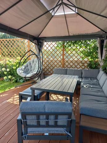 Aluminiowy narożnik ogrodowy z fotelem i stołem 160cm Calamba Corner XL - Grey