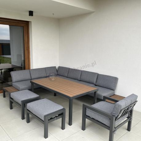Aluminiowy narożnik ogrodowy z fotelem i stołem 160cm Calamba Corner XL - Grey