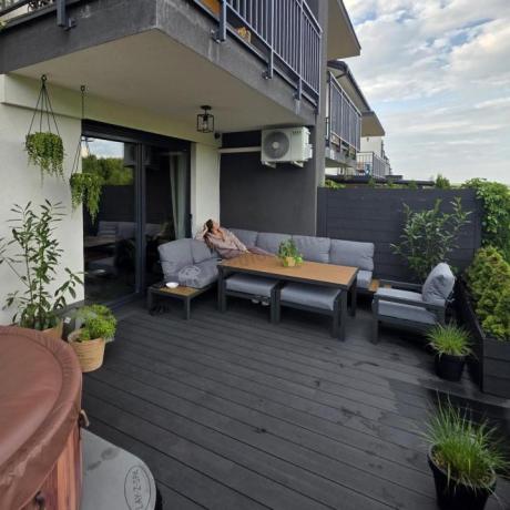 Aluminiowy narożnik ogrodowy z fotelem i stołem 160cm Calamba Corner XL - Grey