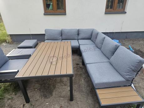 Aluminiowy narożnik ogrodowy z fotelem i stołem 160cm Calamba Corner XL - Grey