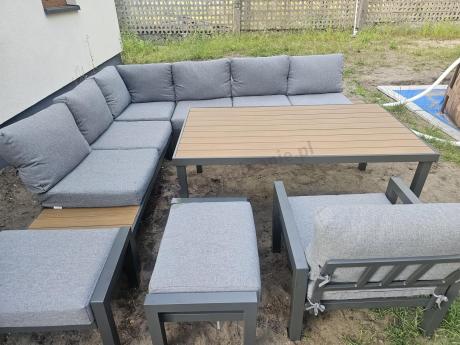 Aluminiowy narożnik ogrodowy z fotelem i stołem 160cm Calamba Corner XL - Grey