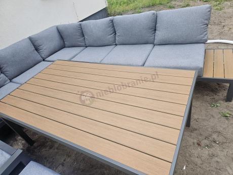 Aluminiowy narożnik ogrodowy z fotelem i stołem 160cm Calamba Corner XL - Grey