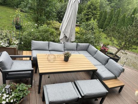 Aluminiowy narożnik ogrodowy z fotelem i stołem 160cm Calamba Corner XL - Grey