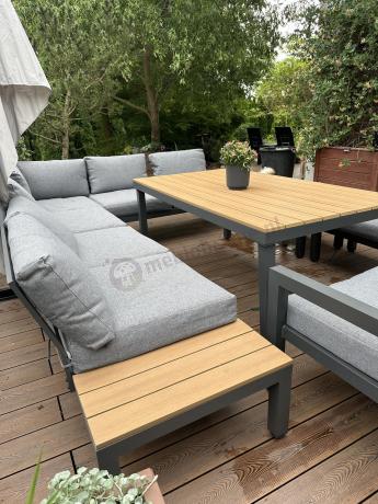 Aluminiowy narożnik ogrodowy z fotelem i stołem 160cm Calamba Corner XL - Grey