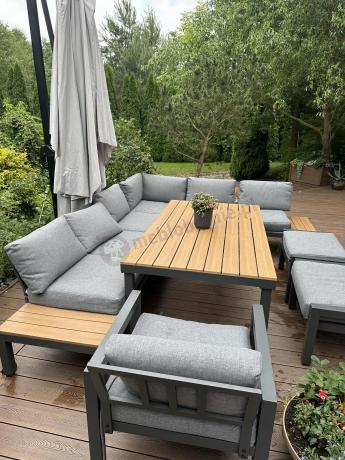 Aluminiowy narożnik ogrodowy z fotelem i stołem 160cm Calamba Corner XL - Grey