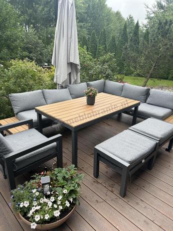 Aluminiowy narożnik ogrodowy z fotelem i stołem 160cm Calamba Corner XL - Grey