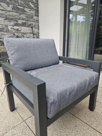 Aluminiowy narożnik ogrodowy z fotelem i stołem 160cm Calamba Corner XL - Grey