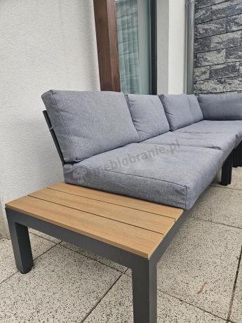 Aluminiowy narożnik ogrodowy z fotelem i stołem 160cm Calamba Corner XL - Grey