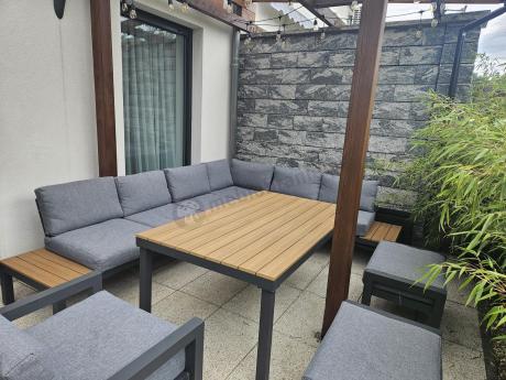 Aluminiowy narożnik ogrodowy z fotelem i stołem 160cm Calamba Corner XL - Grey