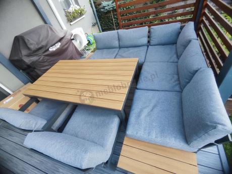 Aluminiowy narożnik ogrodowy z fotelem i stołem 160cm Calamba Corner XL - Grey