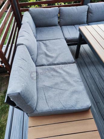 Aluminiowy narożnik ogrodowy z fotelem i stołem 160cm Calamba Corner XL - Grey