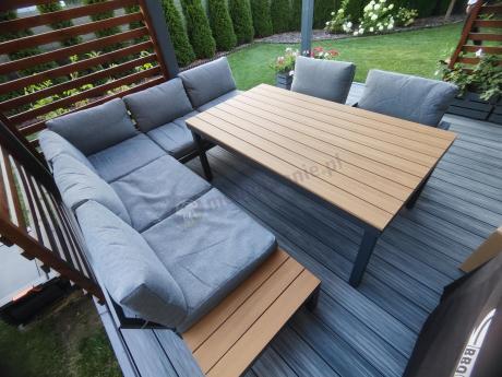 Aluminiowy narożnik ogrodowy z fotelem i stołem 160cm Calamba Corner XL - Grey