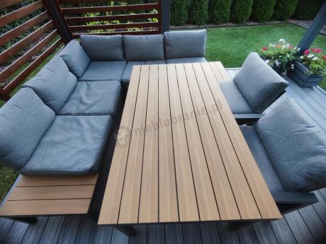 Aluminiowy narożnik ogrodowy z fotelem i stołem 160cm Calamba Corner XL - Grey