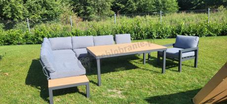 Aluminiowy narożnik ogrodowy z fotelem i stołem 160cm Calamba Corner XL - Grey