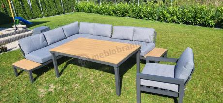 Aluminiowy narożnik ogrodowy z fotelem i stołem 160cm Calamba Corner XL - Grey