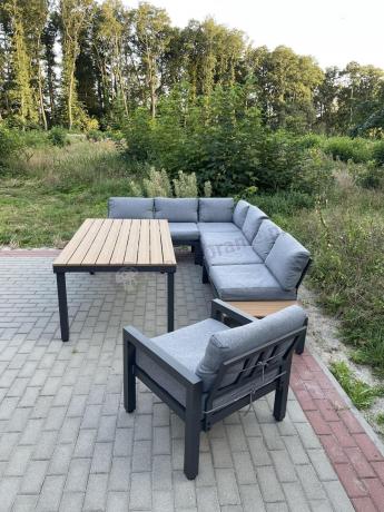 Aluminiowy narożnik ogrodowy z fotelem i stołem 160cm Calamba Corner XL - Grey