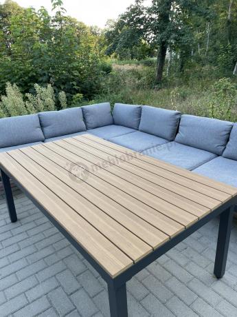 Aluminiowy narożnik ogrodowy z fotelem i stołem 160cm Calamba Corner XL - Grey