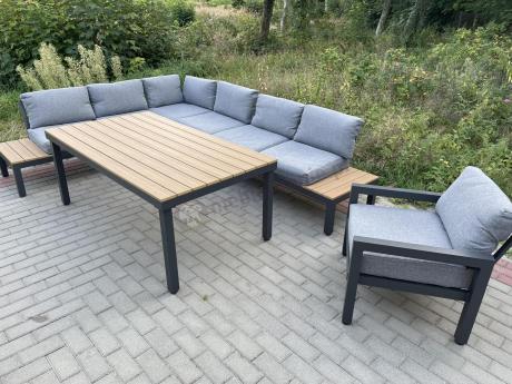 Aluminiowy narożnik ogrodowy z fotelem i stołem 160cm Calamba Corner XL - Grey