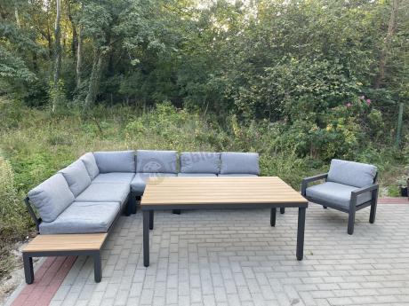 Aluminiowy narożnik ogrodowy z fotelem i stołem 160cm Calamba Corner XL - Grey