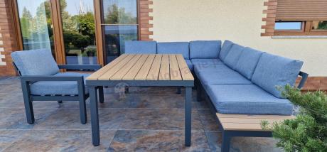 Aluminiowy narożnik ogrodowy z fotelem i stołem 160cm Calamba Corner XL - Grey