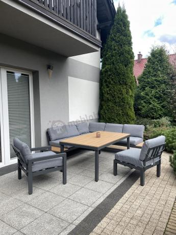 Aluminiowy narożnik ogrodowy z fotelem i stołem 160cm Calamba Corner XL - Grey