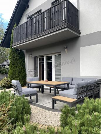 Aluminiowy narożnik ogrodowy z fotelem i stołem 160cm Calamba Corner XL - Grey