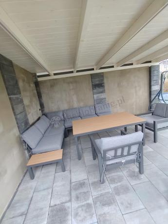 Aluminiowy narożnik ogrodowy z fotelem i stołem 160cm Calamba Corner XL - Grey