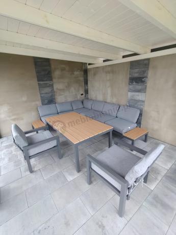 Aluminiowy narożnik ogrodowy z fotelem i stołem 160cm Calamba Corner XL - Grey