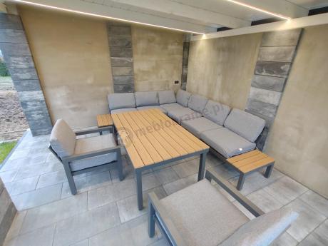 Aluminiowy narożnik ogrodowy z fotelem i stołem 160cm Calamba Corner XL - Grey