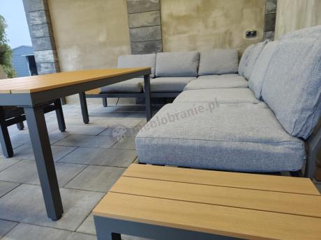 Aluminiowy narożnik ogrodowy z fotelem i stołem 160cm Calamba Corner XL - Grey