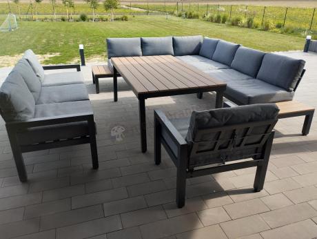 Aluminiowy narożnik ogrodowy z fotelem i stołem 160cm Calamba Corner XL - Grey