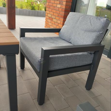 Aluminiowy narożnik ogrodowy z fotelem i stołem 160cm Calamba Corner XL - Grey