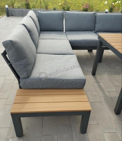 Aluminiowy narożnik ogrodowy z fotelem i stołem 160cm Calamba Corner XL - Grey