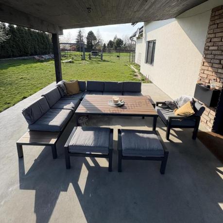 Aluminiowy narożnik ogrodowy z fotelem i stołem 160cm Calamba Corner XL - Grey