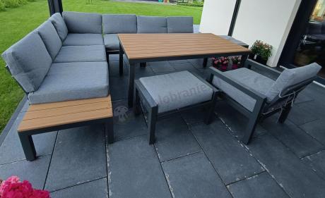 Aluminiowy narożnik ogrodowy z fotelem i stołem 160cm Calamba Corner XL - Grey