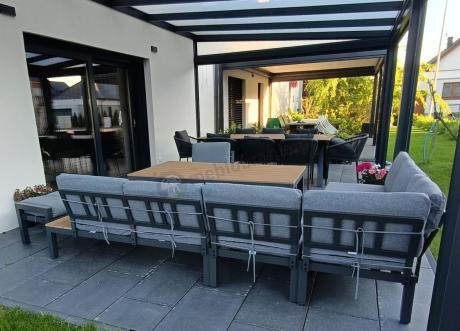 Aluminiowy narożnik ogrodowy z fotelem i stołem 160cm Calamba Corner XL - Grey